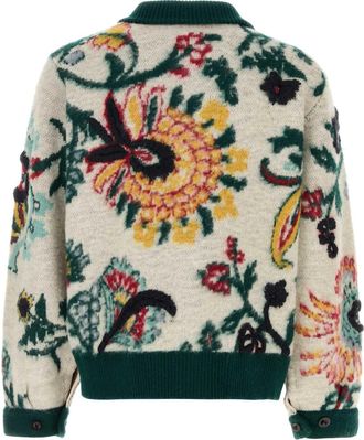 sacai Mens Embroidered Wool Sweater Ivory Exterior: Giacche E Gilet Jacket