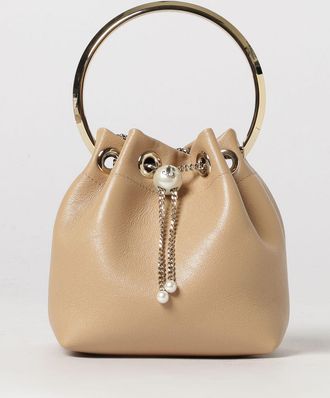 Jimmy Choo London Bon Bon Mini Leather Bucket Bag with Pearls and Rigid Handle