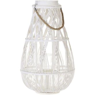 Beliani Linterna de madera de bamb&uacute; blanco y cristal 56 cm interior exterior escandinavo Tonga