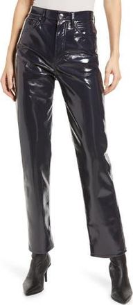 A Gold E 90s Pinch Waist Patent Recycled Leather Blend Jeans in Shadow Patent at Nordstrom Rack, Size 27