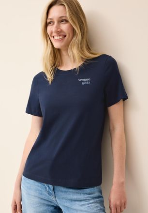 Cecil T-Shirt CECIL, Damen, Gr. XS (36), blau (urban navy blau), Obermaterial: 100% Baumwolle, bedruckt, regular fit taillenbedeckt, Rundhals, gerader Absch