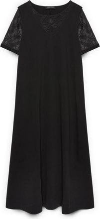 Fiorella Rubino Lange A-lijn Jurk met Bloemendetails - Dames - Maxi kleedjes - Zwart - XS - Katoen - Kleedjes