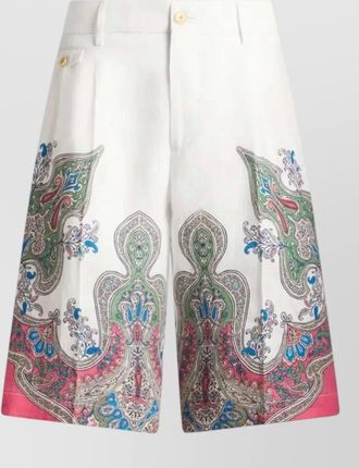 Etro paisley pleated shorts side pockets belt loops