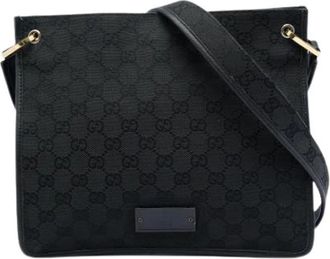 Gucci Pre-owned Canvas Crossbody Bag - Dames - Vintage Schoudertas - Zwart - ONE Size - Leer - Vintage