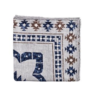 Brunello Cucinelli Mens Light Grey Silk Printed Pocket Square