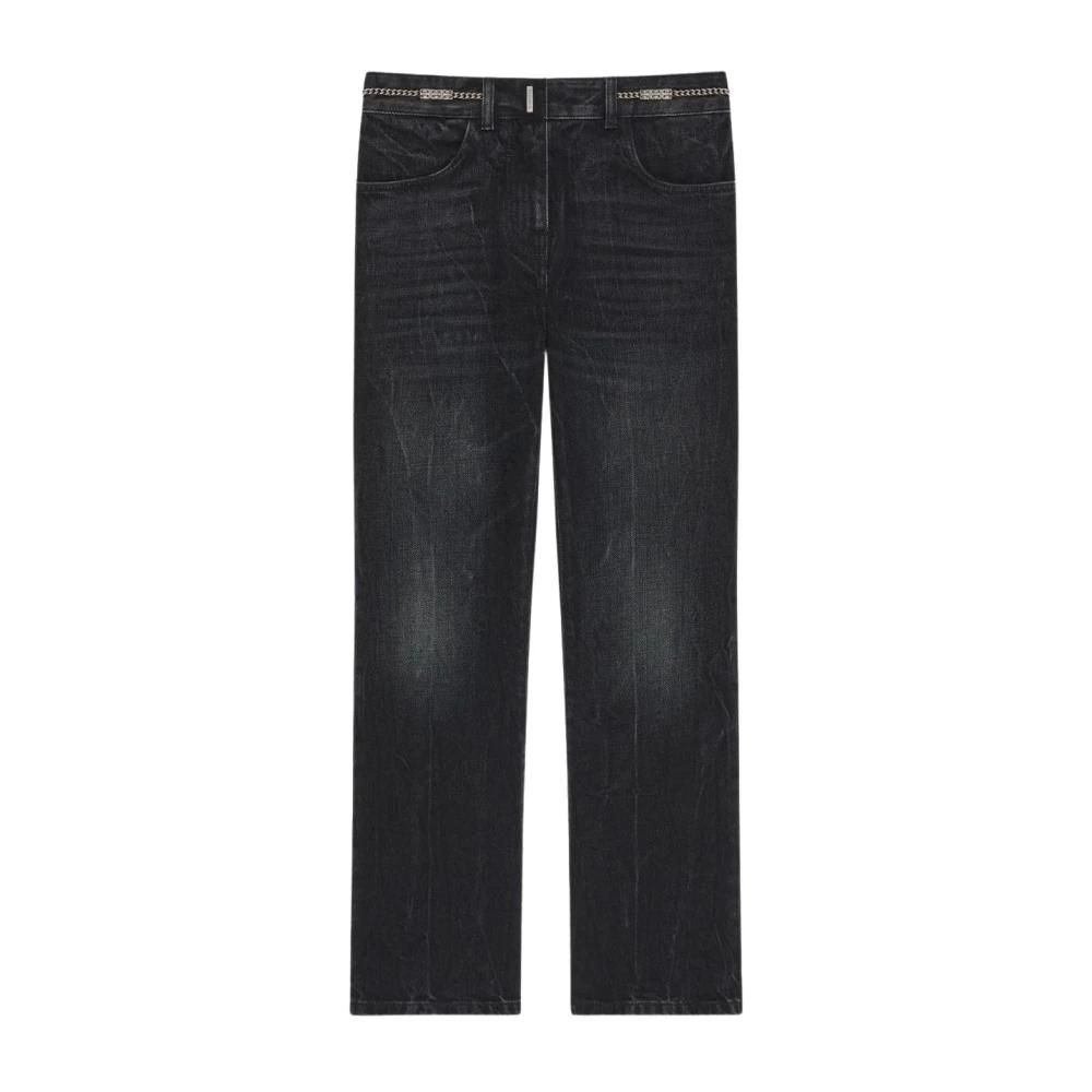 デニム・ジーパン GIVENCHY Woman Jeans Black BW50WH5Y5N 001 Black Distressed denim and satin straight-leg pants