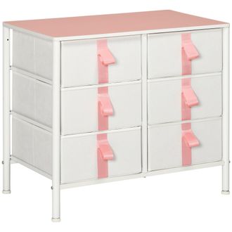 HOMCOM 6 Drawer Chest of Drawers w/ Wooden Top Kid Room Closet Hallway Pink | TJ Hughes