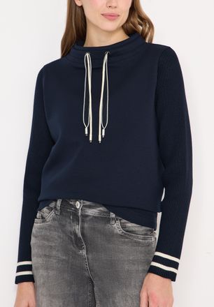 Cecil Sweatshirt CECIL, Damen, Gr. XXL (46), universal blau, Sweatware, Obermaterial: 86% Baumwolle, 9% Polyester, 5% Elasthan, unifarben mit Farbeinsatz, n