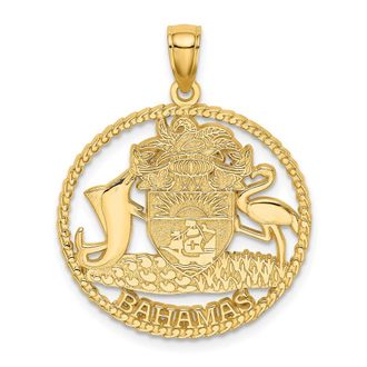 Diamond2Deal 14k Yellow Gold BAHAMAS Crest In Textured Frame Charm