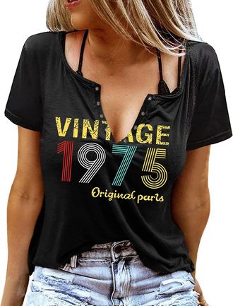 Generic 50th Birthday Gifts for Women Vintage 1975 T Shirts for Women Retro Birthday Party Top Casual Short Sleeve Tee Tops 2025 New Ladies Tops