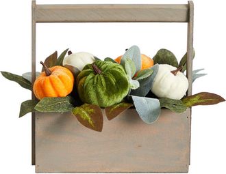 Nearly Natural 10-in Fall Pumpkin Artificial Autumn Arrangement in Wood Basket in Multicolor at Nordstrom