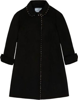 Prada Black Wool Blend Coat with Crystal Detailing Size M