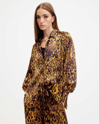 AllSaints Viscose Oana Leopard Print Shirt, Size: UK 10/US 6