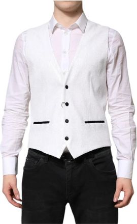 Dolce & Gabbana Geglitste Jurk Formeel Gilet Vest - Heren - Gillet - Wit - M - Leer - Kostuums