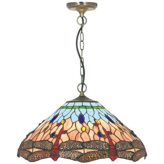 Searchlight Sospensione Tiffany Libellula Metallo Ottone Vetro 1 Luce E27