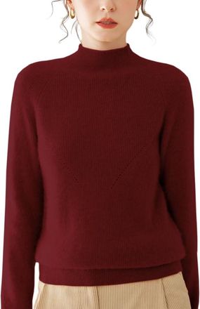 Dissa Women Cashmere Jumper Burgundy Stand Neck Knitted Jumper Long Sleeve Relaxed Cashmere Wool Thin Solid Color Ladies Sweater,UK 14,SH511