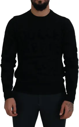 Dolce & Gabbana Mens Wool Logo Pattern Sweater Black