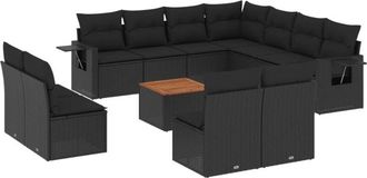 vidaXL Set De Sof&aacute;s De Jard&iacute;n 12 Piezas Cojines Rat&aacute;n Sint&eacute;tico Negro Vidaxl