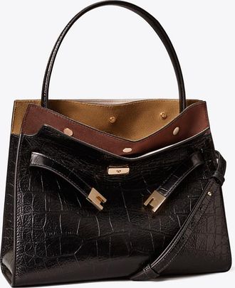 Tory Burch Womens Small Lee Radziwill Embossed Double Bag, One Size