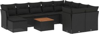 vidaXL Set De Sof&aacute;s De Jard&iacute;n 11 Pzas Y Cojines Rat&aacute;n Sint&eacute;tico Negro Vidaxl