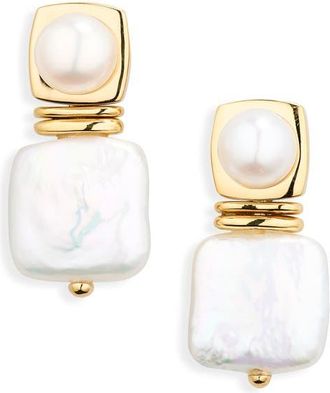 Missoma Square Freshwater Pearl Drop Earrings in Gold at Nordstrom