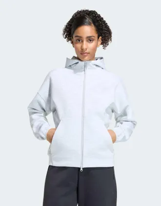 adidas Z.N.E. - Felpa con cappuccio e zip grigio m&eacute;lange chiaro