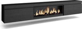Skraut Home Mueble tv efecto madera negro 267x35x45cm chimenea efecto fuego