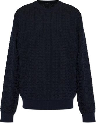 Balmain Wollen Trui - Heren - Ronde hals truien - Blauw - M - Wol - Truien & Vesten