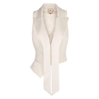 Elisabetta Franchi Vests, female, White, Size: M Satin Lapel Single-Breasted Vest