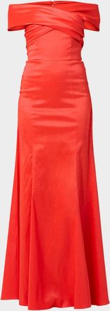 Shoshanna Etta Pleated Off-Shoulder Gown