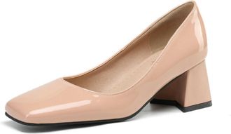 Generic Womens Square Toe Office Heels Chunky Heel Dress Pumps Slip-On Bridal Evening Party Shoes,Apricot,1.5 UK