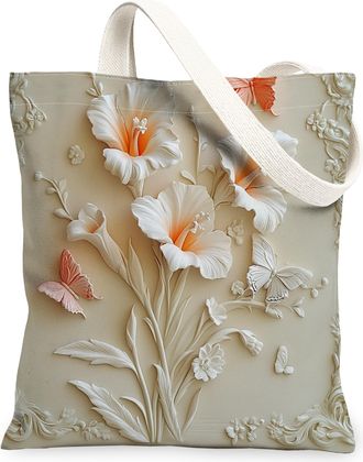 Generic Spring Relief Gladiolus Flower Canvas Tote Bag for Shopping 13x15, Luxury Floral Wildflower Reusable Grocery Print Bag for Women, Garden Beach Aesthet