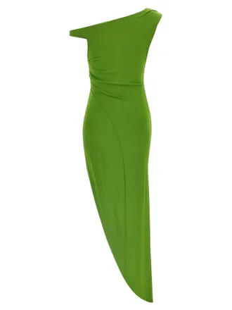Elisabetta Franchi One-Shoulder Jeweled Cr&ecirc;pe Dress - green