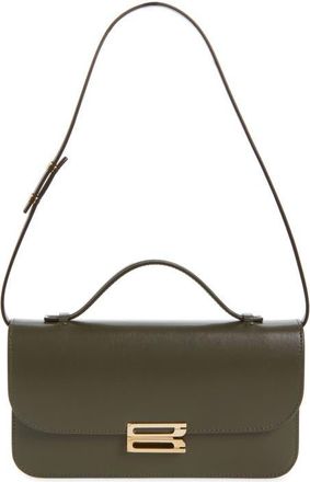 Victoria Beckham Midi Dorian Leather Top Handle Pouchette Bag in Dark Olive at Nordstrom
