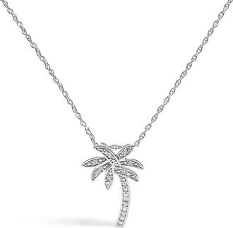 House of Brilliance 925 Sterling Silver Diamond Accent Palm Tree Pendant Necklace
