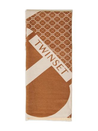 Twin-Set logo-pattern scarf - women - Polyester - One Size - Brown