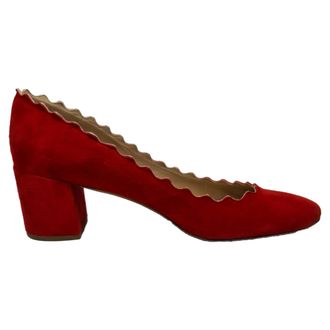 Chlo&eacute; Pre-owned Womens Chlo&eacute; Lauren Scallop Block Heel Pumps in Red Suede - Size EU 37
