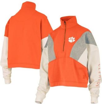 Pressbox Womens Pressbox Orange Clemson Tigers Ferrara Color Block Quarter-Zip Sweatshirt at Nordstrom, Size X-Large
