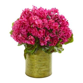 Nearly Natural Geranium Artificial Plant in Metal Planter UV Resistant in Pink at Nordstrom
