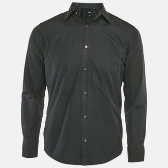 HUGO BOSS Boss By Hugo Boss Black Two Ply Cotton Collar Embellished Shirt