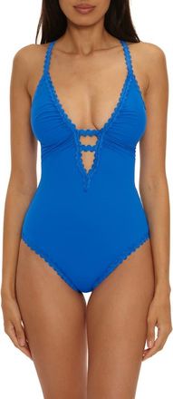 BECCA by Rebecca Virtue Bella Plunge One-Piece Swimsuit in True Blue at Nordstrom, Size Medium