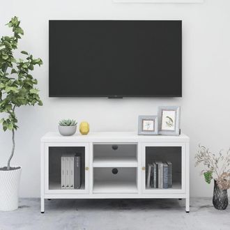 vidaXL Vidaxl - Mueble Para El Televisor Acero Y Vidrio Blanco 105x35x52 Cm