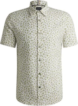 BOSS Slim-fit shirt in floral-print stretch linen