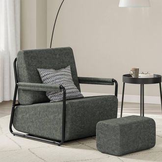 SoBuy Recliner Chair with Footstool - USB Charging - Modern in Dark Grey
