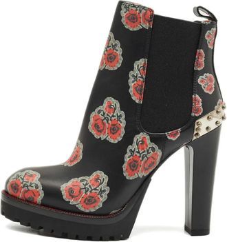 Alexander McQueen Stivali a fiori - Nero