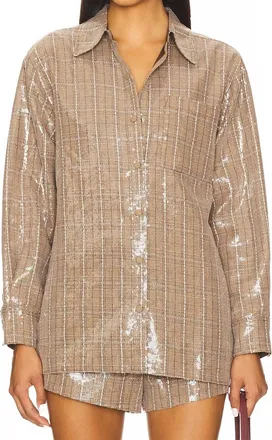 Line & Dot Checkmate Oversized Shacket In Brown
