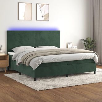 vidaXL Vidaxl - Cama Box Spring Colch&oacute;n Y Led Terciopelo Verde Oscuro 200x200cm