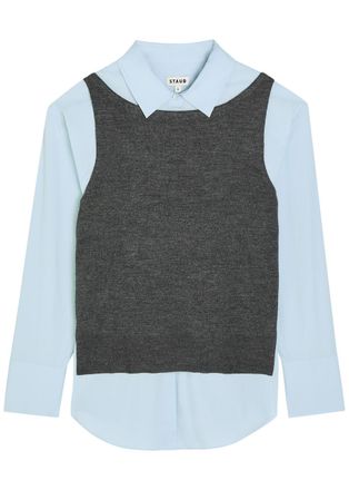 Staud Damian Layered Stretch-cotton Poplin Shirt - Grey - S (UK8-10 / S)
