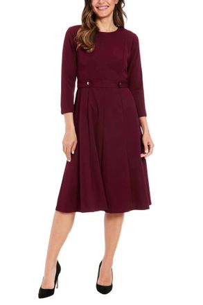 London Times Seamed Side Tab Fit & Flare Midi Dress In Burgundy