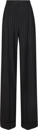 Dolce & Gabbana Zwarte Wollen Pinstripe Broek - Dames - Wijde Broeken - Zwart - S - Wol - Broeken